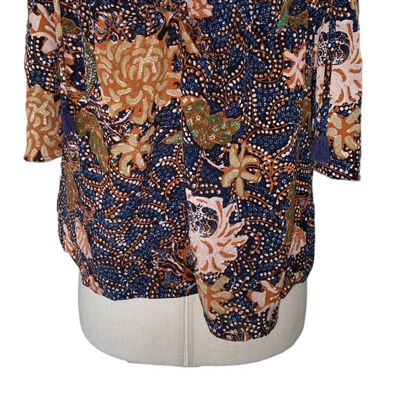 Madewell Silk Cold Shoulder Tie Tassel Straps Sea Floral Crop Top - M - Picture 10 of 15